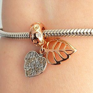 Charm rose gold Sparkling Leaves S925 for Pandora bracelet
